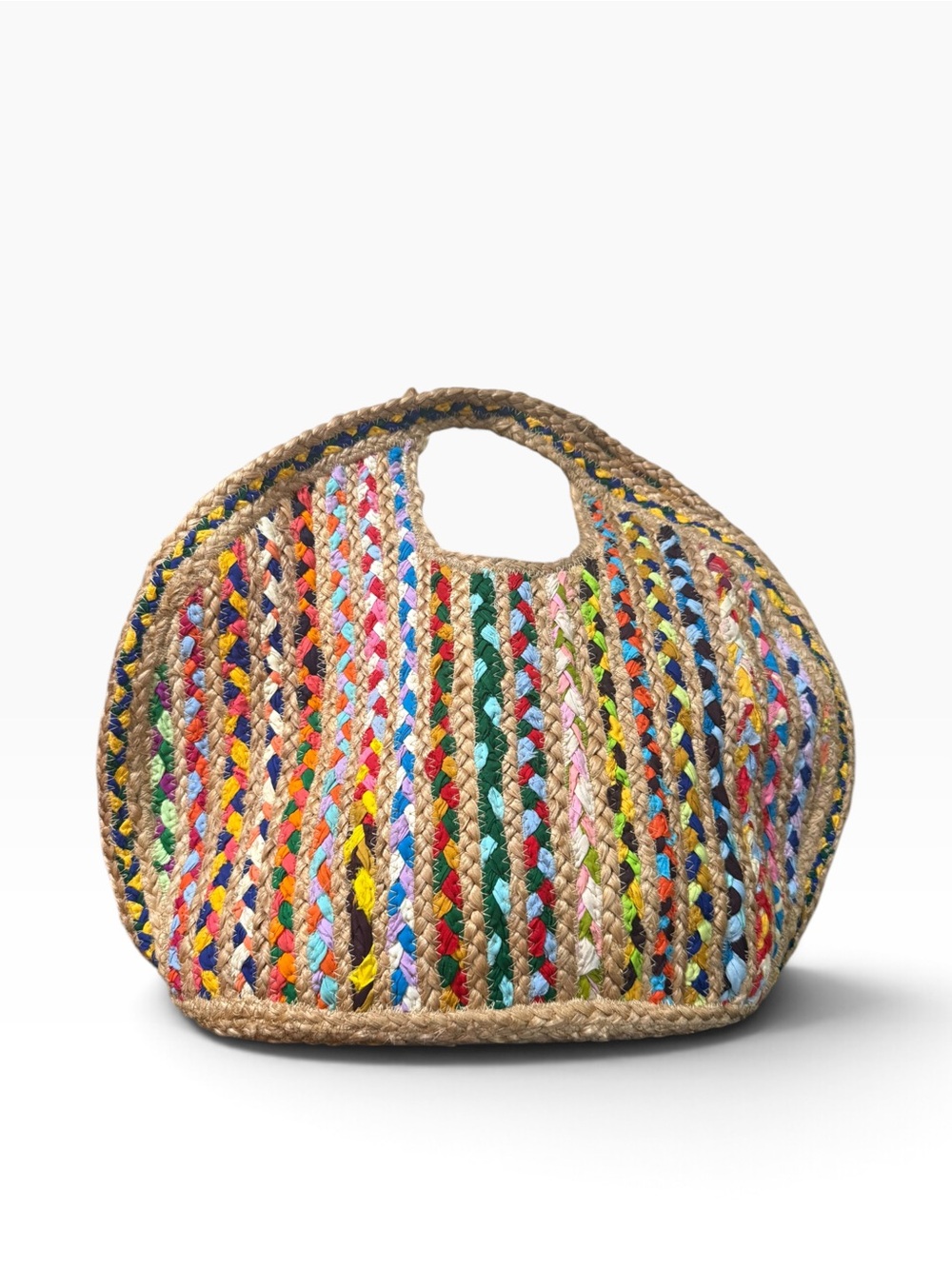 ANTIK KRAFT Multicolor Woven Jute Recycled Cotton Boho Tote Bag